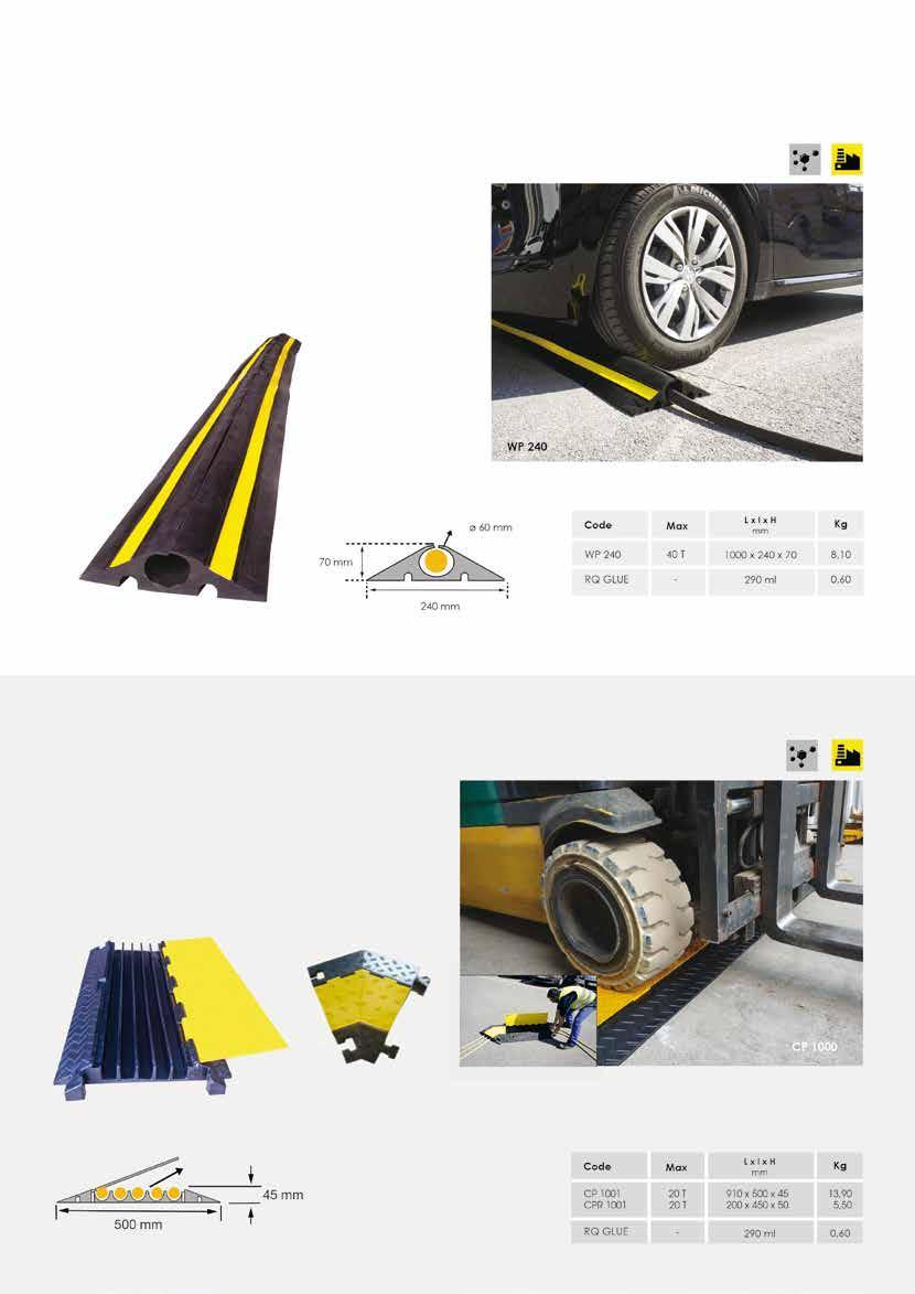 Verkeersremmende kabelbeschermer / Passe-câble ralentisseur Verkeersremmend Lengte 1 meter 2 Gele reflecterende stroken Verbindingen bijgeleverd Ø 60 mm Passe-câble ralentisseur Longueur 1 mètre 2