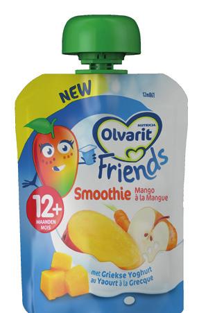 Fruit knijpzakjes 8 + Geen suikers toegevoegd* Fruit knijpzakje vanaf 8 maanden (90g) 8m851 Appel, aardbei 8m852 Appel, banaan 8m853 Appel, peer 8m854 Appel Fruitmix 12 + Fruit knijpzakje vanaf 12