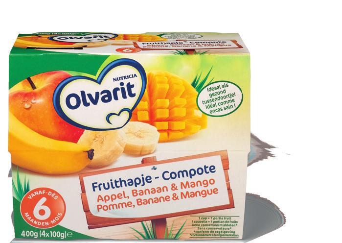 Fruithapje & Dranken 6 + Geen suikers toegevoegd* Fruithapje vanaf 6 maanden (4x100g) 6m30 Appel, banaan, mango