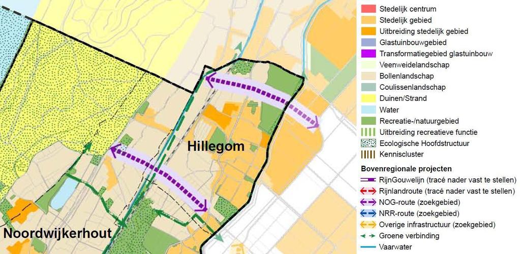 Figuur uitsnede visiekaart regionale structuurvisie De ambities en visie van Holland Rijnland uit de Regionale Structuurvisie worden op diverse plankaarten weergegeven.