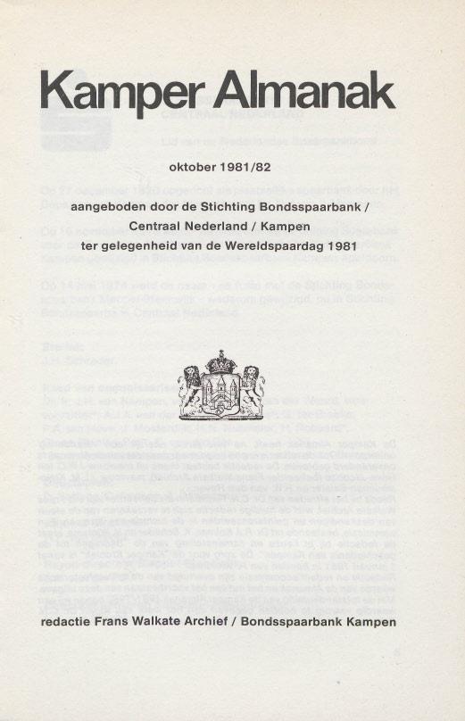 Kamper Almanak oktober 1981/82 aangeboden door de Stichting Bondsspaarbank / Centraal Nederland /