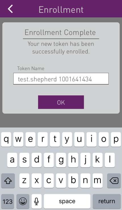 OPMERKING: standaard bestaat de tokennaam uit uw gebruikers-id voor SafeNet en het serienummer van het MobilePASS-token. b. Tik op de knop OK om de tokennaam op te slaan.