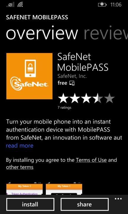 Stap 2: SafeNet-webpagina voor tokenregistratie a. OPMERKING: als de MobilePASS-app al is geïnstalleerd en wordt uitgevoerd op uw telefoon, gaat u verder met stap 4. b.