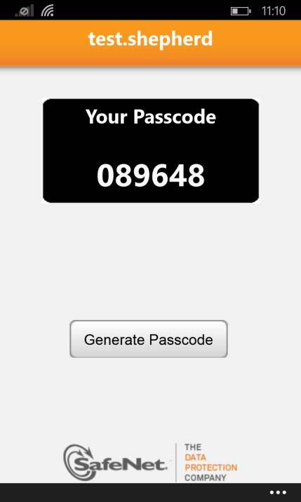Tik op de knop Generate Passcode om een nieuwe toegangscode te maken. Stap 9: Verifiëren met SafeNet-tokens a. Voer in het veld Username (of UserID) uw gebruikers-id voor SafeNet in.