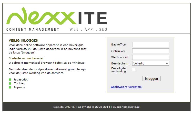 2. Inloggen op Xiteforce Xiteforce is eenvoudig te bereiken door in de adresbalk van uw webbrowser te navigeren naar het internetadres: http://login.xiteforce.nl. Voor u ziet u nu het inlogscherm van Xiteforce, zoals weergegeven in afbeelding 1.
