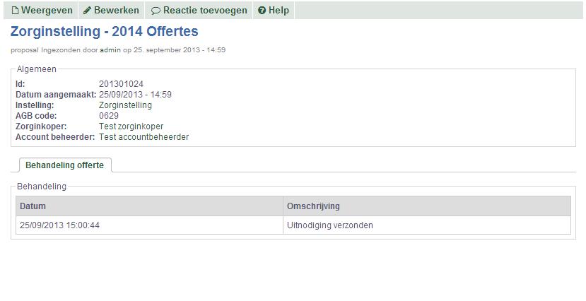 3.2 Offerte/herschikkingspagina Nadat u ingelogd bent ziet u links in het navigeerscherm 2 opties: - Mijn offertes/herschikking - Gegevens organisatie Klik op Mijn offertes/herschikking Na het