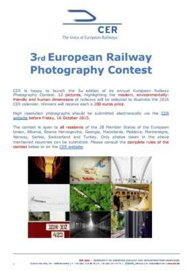 Europese wedstrijd over spoorwegfotografie CER organiseert haar derde editie van de European Railway Photography Contest! Wat is het doel?