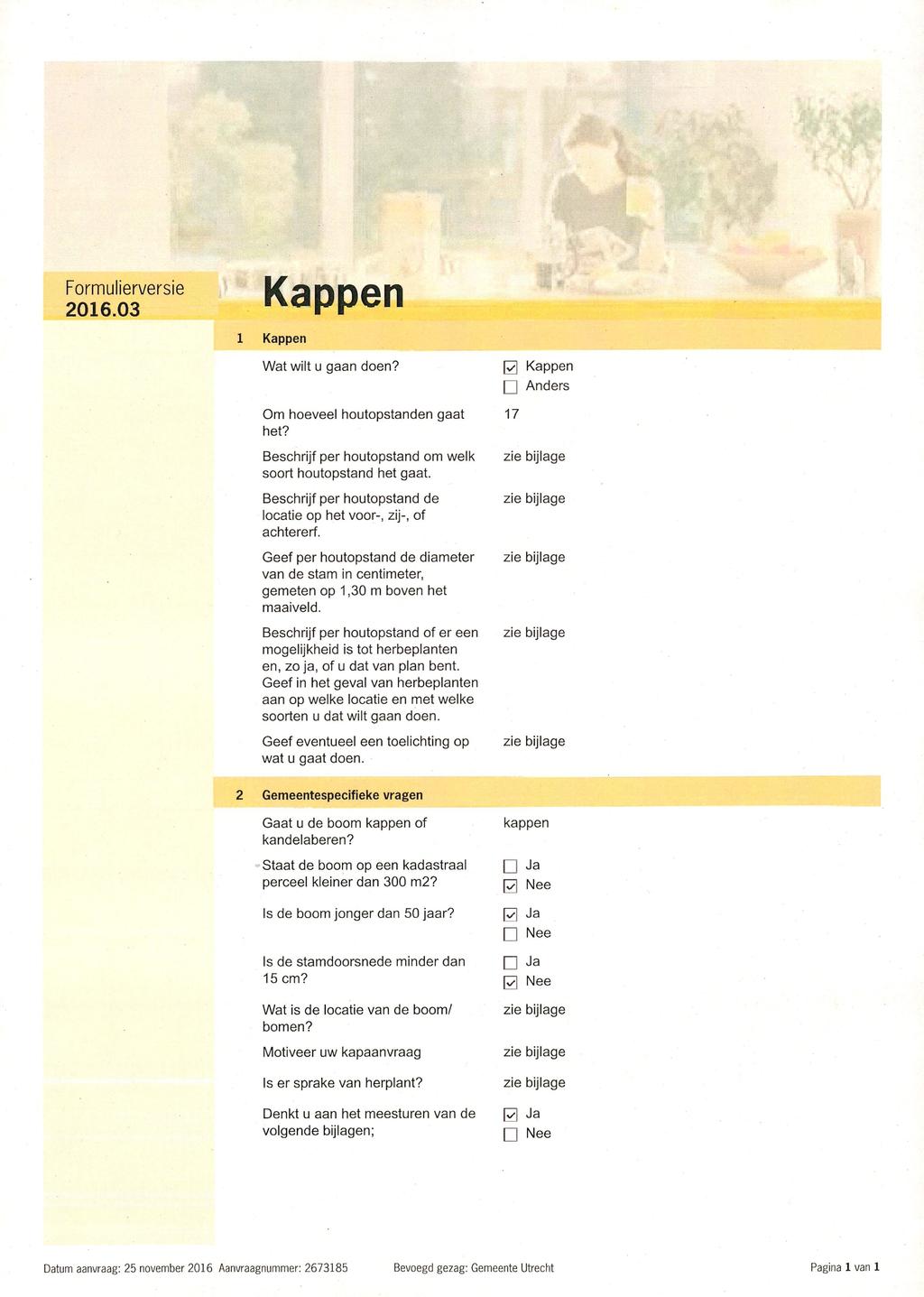 Formulierversie 2016.03 Kappen 1 Kappen Wat wilt u gaan doen? Om hoeveel houtopstanden gaat het? Beschrijf per houtopstand om welk soort houtopstand het gaat.