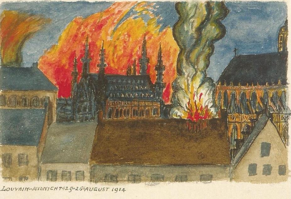 Figuur 2: De brand van Leuven 2 Afbeelding van de brand van Leuven gezien door de ogen van professor Henry de Vocht.