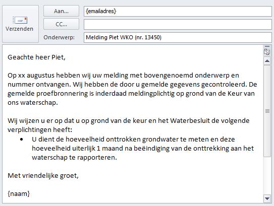 Onderaan het scherm staan de contactgegevens van Piet BV. Klik op het emailadres en stuur Piet een email in reactie op de melding. 3.4.