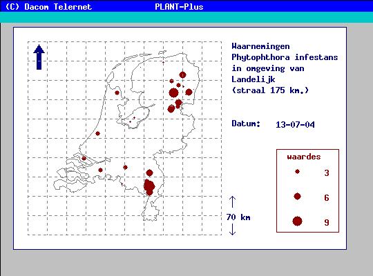 6 Figuur 2. De landelijke spreiding van gemelde Phytophthora haarden op 13 juli 2004.