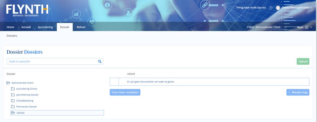 Uploaden document In Dossiers kunt u documenten raadplegen en uploaden. 1 Ga naar Dossier.
