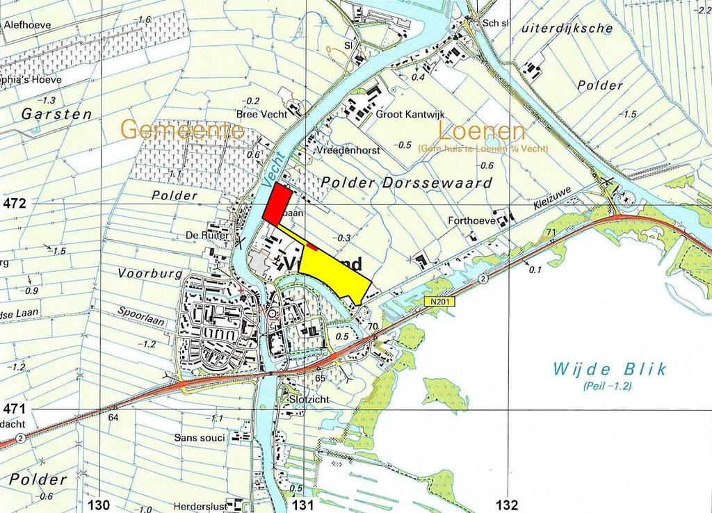 Figuur 1: Vreeland op de topografische kaart 1:25.000 uit 2003 2. Het plangebied aan de Kleizuwe 105A is het zwart omlijnde gebied.