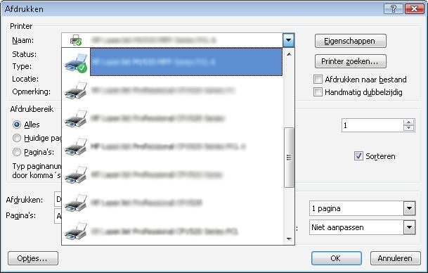Afdruktaken (Windows) Afdrukken (Windows) De volgende procedure beschrijft het standaardafdrukproces voor Windows. 1. Selecteer de afdrukoptie vanuit het programma. 2.