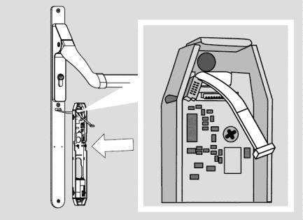 Bevestig de hefboomarmen met verzonkenkopschroeven M5 6 mm (3) en sluit de vier gaten af met de afdekdoppen (4). Breng het binnenbeslag op zijn plaats op de onderlegplaat.