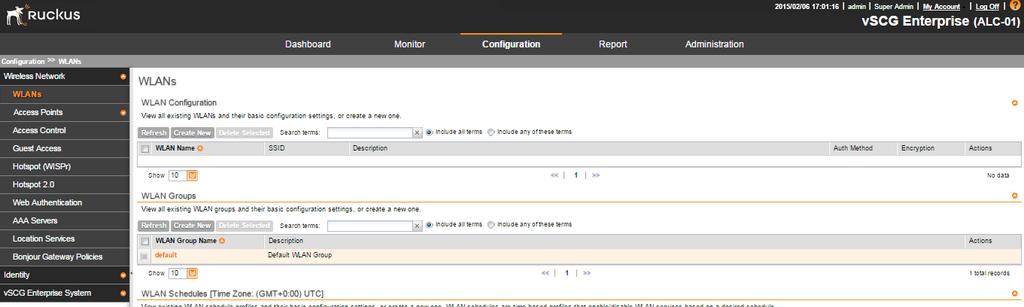 3.4 WLAN settings 1. Klik de tab Configuration 2. Klik onder Wireless Netwerk op WLANs. Figuur 9: vscg Webinterface 3.