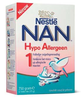 Maar is borstvoeding niet mogelijk, dan is Nestlé NAN Hypo Allergeen 1 (H.A.1), vanaf het eerste flesje, de eerste keus in volledige zuigelingenvoeding die het risico op allergische reacties verkleint.