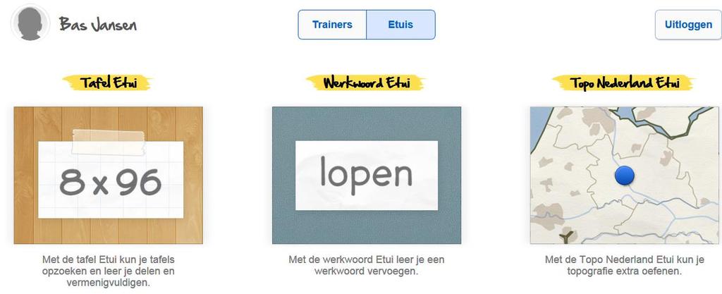 De trainers bevatten verschillende onderdelen. Voor de Tafeltrainer zijn dit bijvoorbeeld de onderdelen Tafelkaart, Handig, Draai om en Tempo.