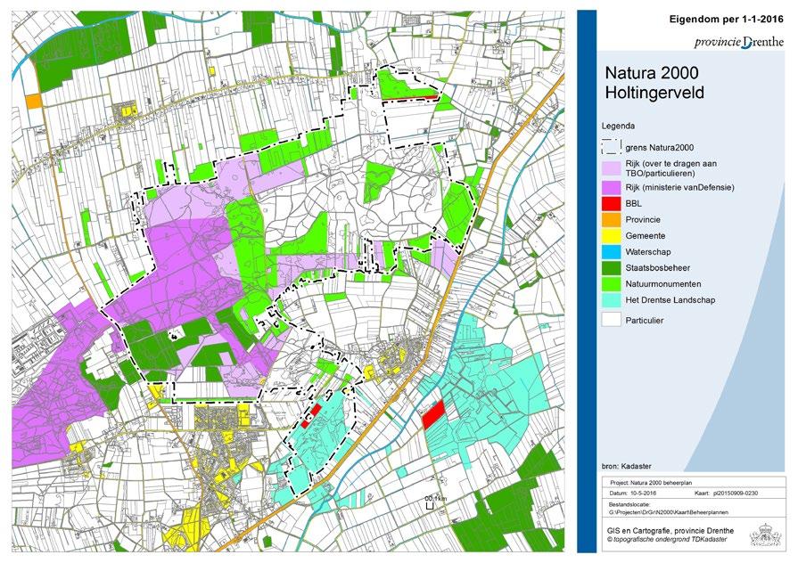 Figuur 3.2. Eigendomssituatie Natura 2000-gebied Holtingerveld op 1 januari 2016. Momenteel is er een wijziging van de eigendomsverhoudingen in uitvoering.