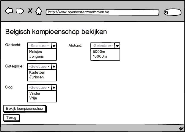 De bezoeker maakt een keuze om de kampioenschappen te filteren.