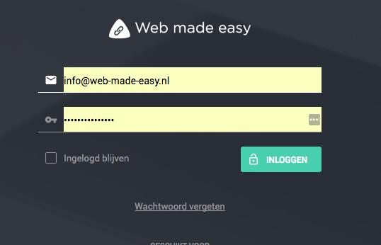 Inloggenscherm Je kunt aan de slag met je eigen website in een aantal simpele stappen: 1. ga naar www.web-made-easy.nl 2. Druk in de menubalk op Inloggen 3.