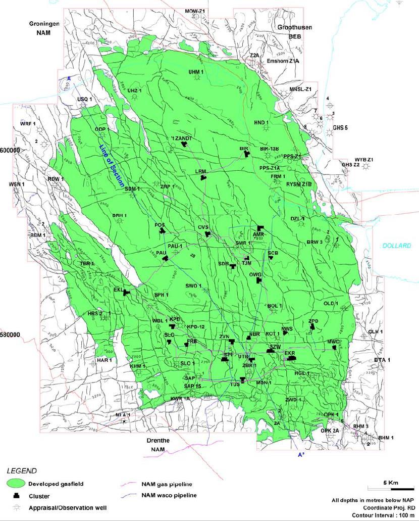 -rapport 2014 R10427 8 / 29 Figuur 3-2. Locaties van de putclusters in het Groningen veld.