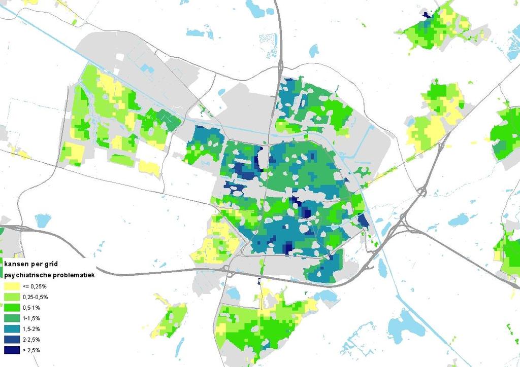 Voorbeeld: kans op verwarde personen Buurten aantal aandeel 1 Korvel 230 1,9% 2 Het Zand 200 1,8% 3 Centrum 180 2,8% 4 Groenewoud 110