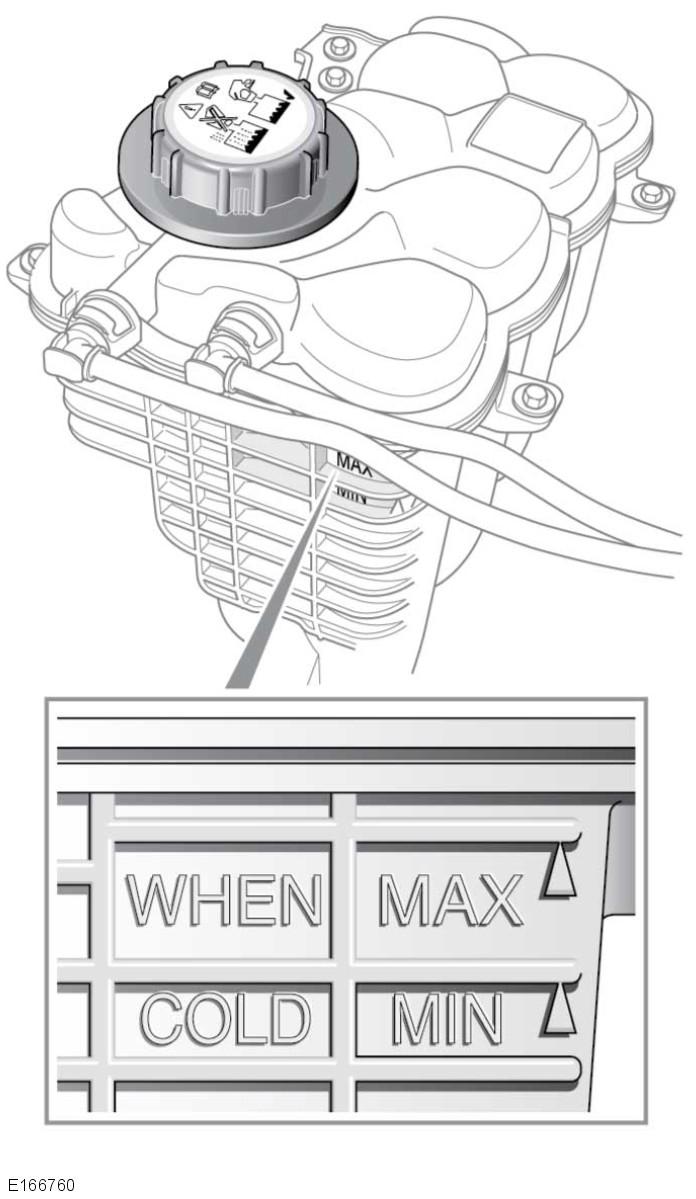 L Vloeistofpeilcontroles Zorg ervoor dat het koelvloeistofpeil tussen de markering MIN en MAX op de zijkant van het expansiereservoir blijft.