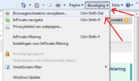 Of via Beveiliging >> Browsegeschiedenis verwijderen en dan Tijdelijke Internetbestanden aanvinken en op "Verwijderen" klikken Om de ruimte voor de cache wat kleiner te