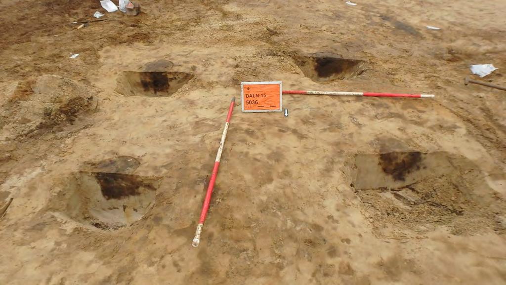 Paalkuilen van een spieker De spectaculaire vondsten uit de graven die gedateerd werden in de 6 e eeuw na Chr. deden vermoeden dat een (bijzondere) nederzetting niet ver weg zou zijn.