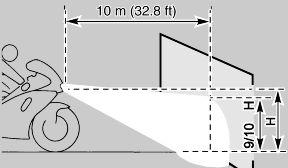 For a quick check of the correct direction of the front light beams, place the scooter ten metres (32.80 ft) from a vertical wall and make sure the ground is level.