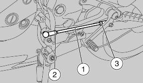 02_22 Gear pedal (02_22) The gear shift lever can be adjusted by operating the transmission rod (1) as follows: Loosen the nuts (2, 3).