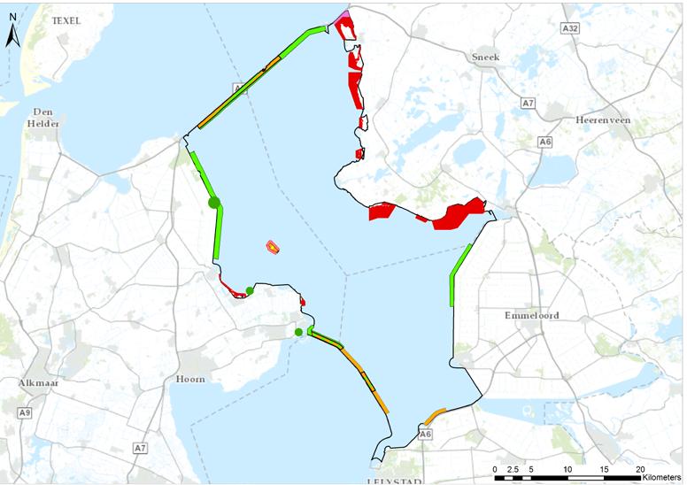 Afsluitdijk (jul-mrt) Kust Friesland (jaarrond) Kust Zuid-Friesland (jaarrond) Kust Noordoostpolder (nov t/m mrt) Kust Flevopolder (jul t/m aug) Houtribdijk (jul-mrt) De Ven Enkhuizen (jul-mrt)