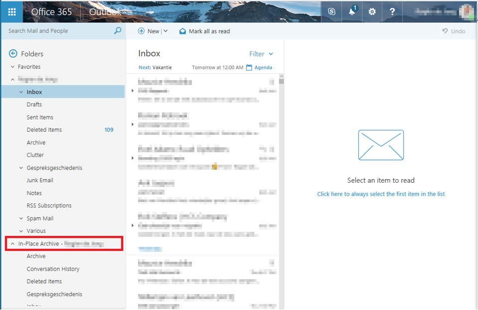 Het in-place archief zorgt ervoor dat de primaire mailbox niet te groot wordt. De primaire mailbox moet immers iedere keer worden geladen als Outlook wordt opgestart.