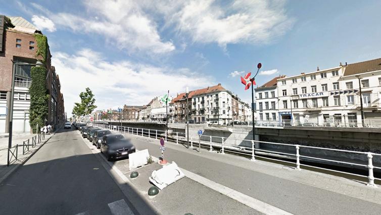 SAINCTELETTE (Brussel/ Molenbeek) : Herinrichting van het kruispunt met actieve groenfase De Saincteletteplaats vormt één van de grootste barrières op de Kanaalroute, één van de belangrijkste