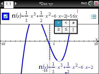 x-coördinaten) beperkt wordt tot het interval D = 5,1 f 1 [ ] Ga met e naar de functie-invoerregel. Je kunt deze domeinbeperking met de formule meegeven.