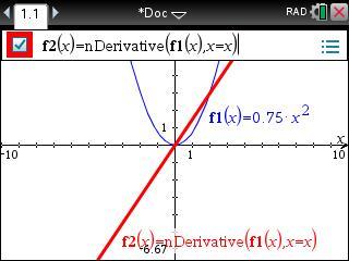 te plotten. Met Spoor kun je de functiewaarden van f opvragen. Je krijgt daarmee de helling van de grafiek van f1 voor de opgegeven x-waarde.