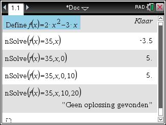De optie nsolve Met de optie nsolve kunnen vergelijkingen numeriek worden opgelost. De werking van deze optie wordt toegelicht aan de hand van een voorbeeld.