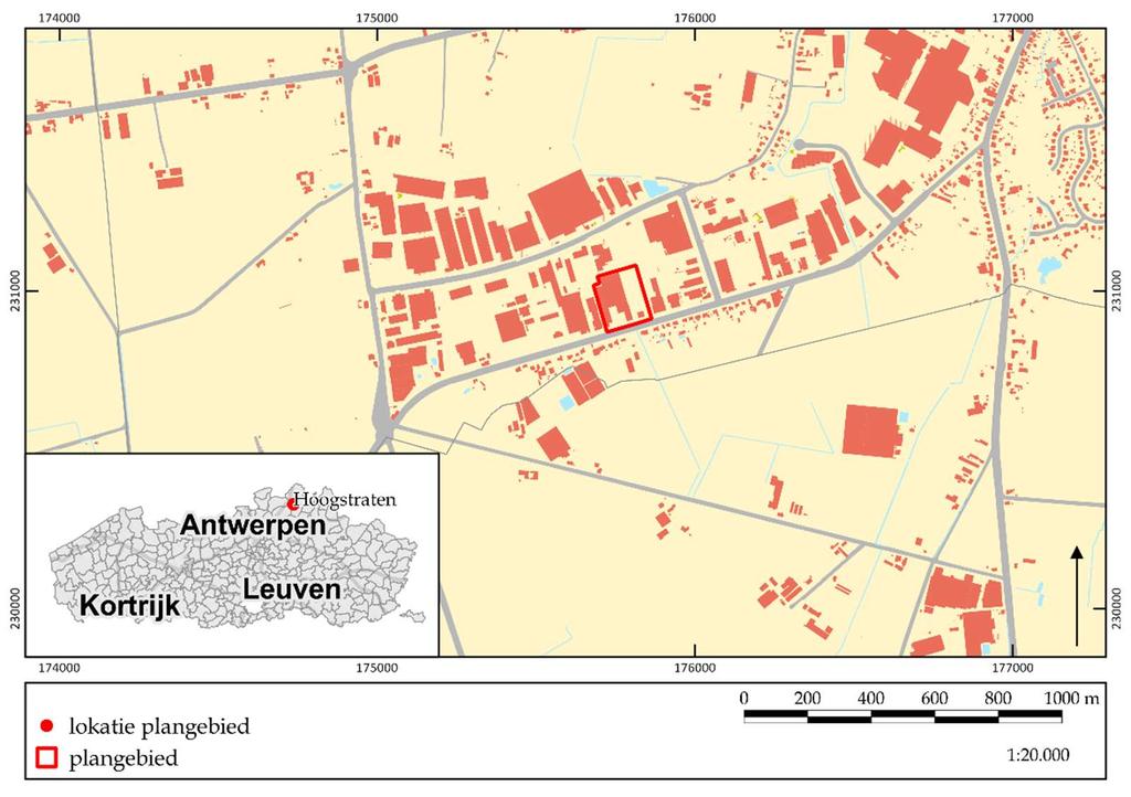 1 Inleiding Het plangebied is gelegen aan de Sint-Lenaartseweg 42-44A te 2320 Hoogstraten, provincie Antwerpen. Daarmee ligt het in het industriepark De Kluis.