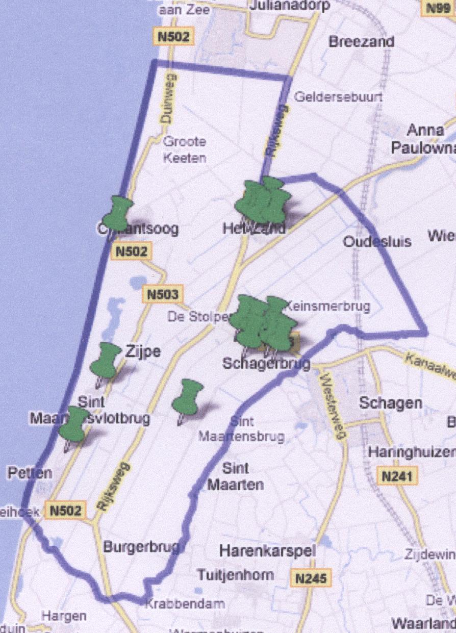 Overzicht van locaties waar de berekeningen zijn uitgevoerd.