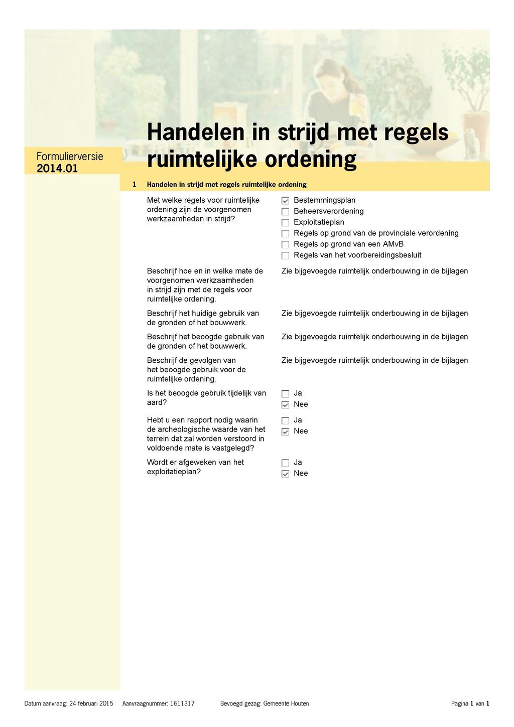 Handelen in strijd met regels Formulierversie ruimtelijke ordening 2014.