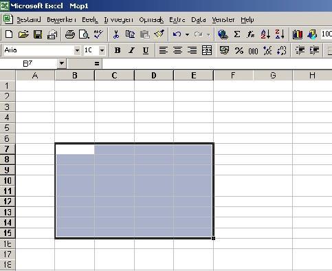 Selecteren Cellen selecteren Je kunt een aantal cellen selecteren door met de muis over de cellen te gaan slepen.