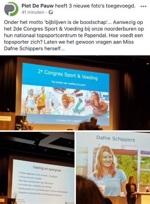 Congres Sport & Voeding in het Nederlandse Papendal 360-Sports sportdiëtist Piet De Pauw woonde samen met 500 voedingsdeskundigen onlangs het 2 e congres rond sport en voeding bij in het Nederlandse