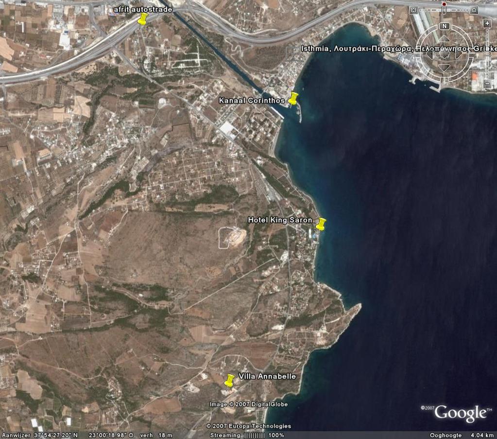 Een zicht met google maps klik hier [2] Als je van Korinthos komt en je rijdt richting Epidauros dan heb je enkele km voor Loutro Elenis, rechts in de flank van een berg, een mooi gebouw met zes