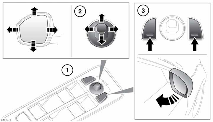 Spiegels BUITENSPIEGELS 1. Spiegelkeuzeschakelaars: Druk om de linker- of rechterspiegel te selecteren. 2.