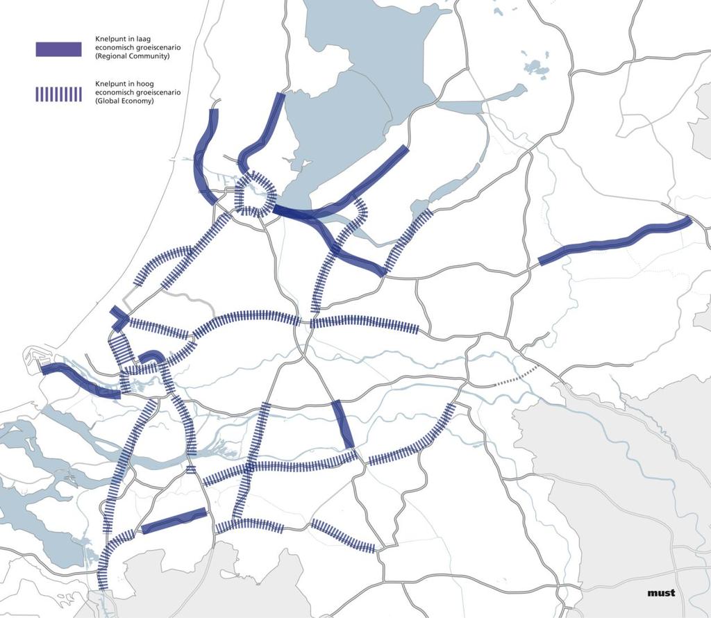 3.0 Totaalbeeld knelpunten Multimodale problemen Stapeling van knelpunten is op de volgende locaties (mogelijk) aan de orde: Ten noorden van Amsterdam richting Purmerend (hoofdwegen en regionaal OV).