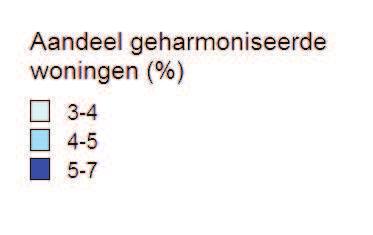 Figuur 2.4: Aandeel woningen waarvan de huur is geharmoniseerd (en tussen haakjes het aandeel woningen dat is gemuteerd), per provincie, 2009 Bron: CBS - huurenquête, bewerking Companen.