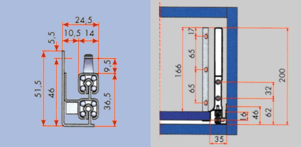 zijwandhoogte 190 mm met demper - set bevat 2 zijwanden, 2 geleiders en bijhorend beslag Bestelnr.