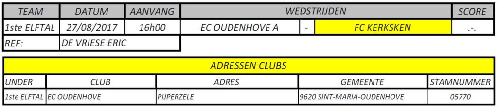 Zondag 27 augustus 2017: WEDSTRIJD HOFMAN SPORT CUP: JEUGDTORNOOI FC SMETLEDE - REEKS U11 TRAINER CLOMPEN RENILDE WEDSTRIJDSCHEMA REEKS U11: wedstrijden tussen 12h15 en 15h00 Wedstrijden 1 x 15