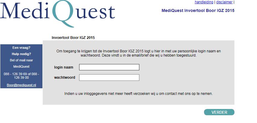 Algemeen De Invoertool maakt onderdeel uit van de benchmarktool BOOR van MediQuest.